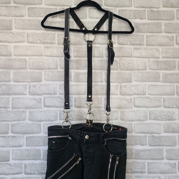 Kill City Junkie Suspender Jeans Punk Goth Unisex 30 Indie Skinny Alternative - Picture 8 of 10